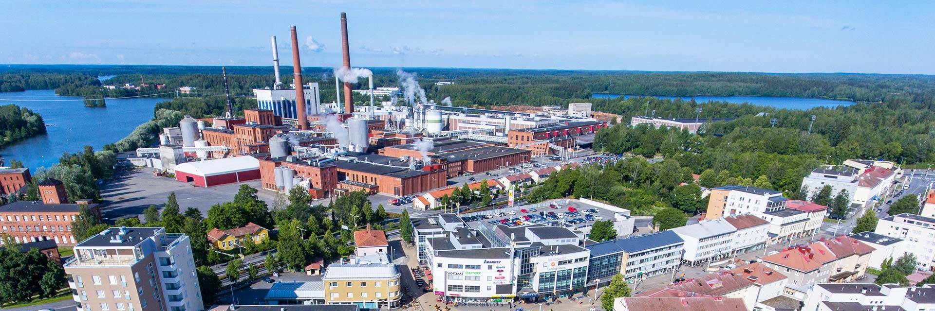 view from above of the city centre of Valkeakoski