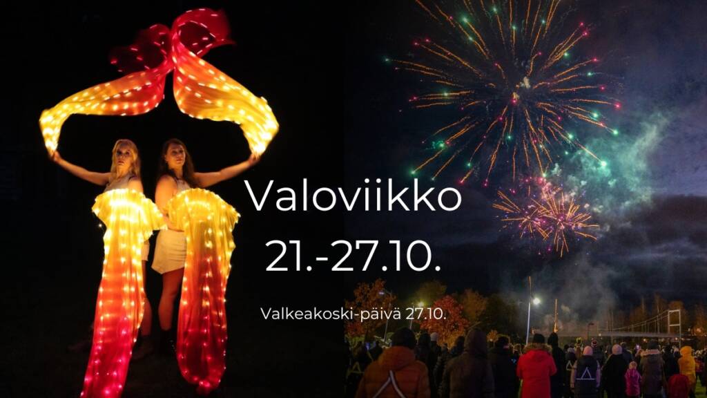 Valoasuiset tanssijat, ilotulitus Valkeakoskella.