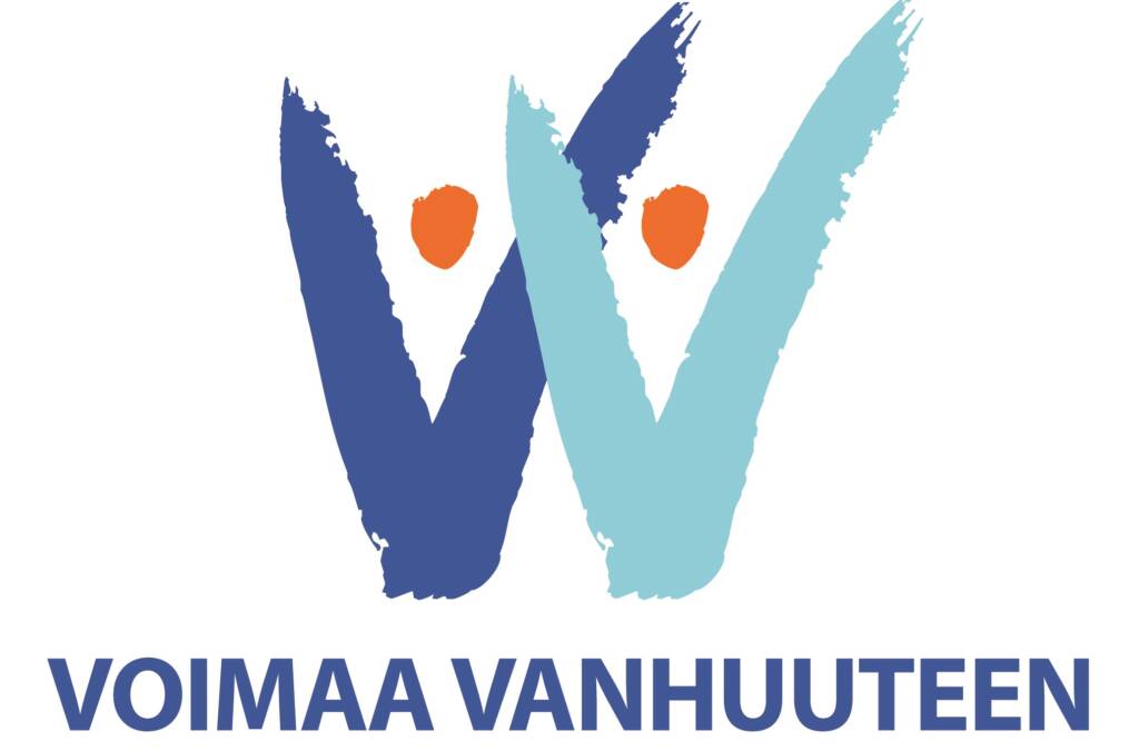 Voimaa vanhuuteen logo, jossa kaksi V-kirjainta ja pisteet kirjainten välissä.